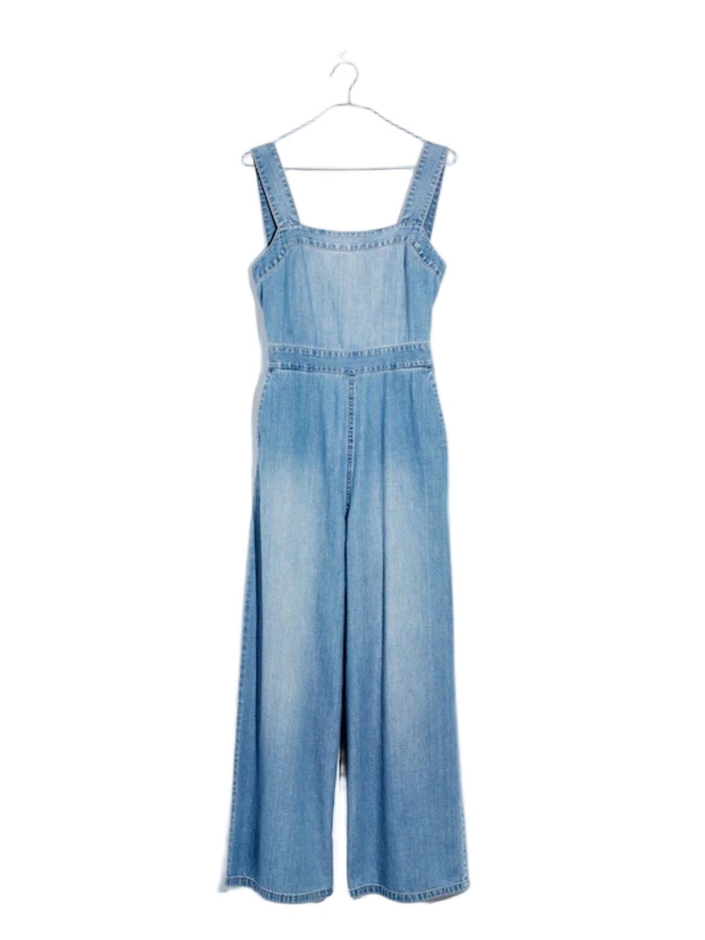Madewell Denim Apron Bow Back Jumpsuit Overalls Sz 4 Wide Leg